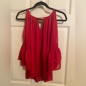 A. Byer Vibrant Red Blouse with Ruffle Sleeves